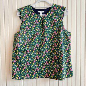 1901 Whimsical Citrus Novelty Print Scalloped Trim Shell Tank Top Blouse